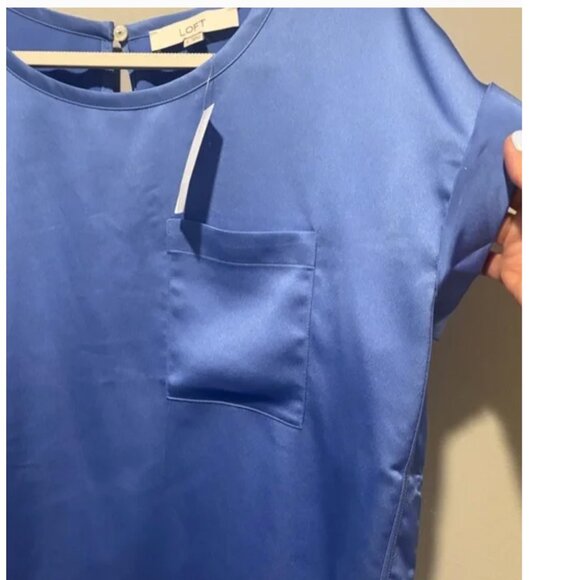 LOFT Satin Pocket Tee Blouse – Sapphire Blue Satin Luxe - Picture 4 of 5